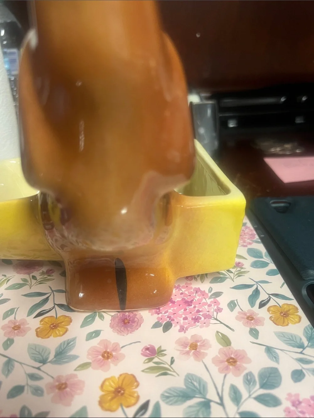 Ceramic Dachshund Planter in Brown and Yellow